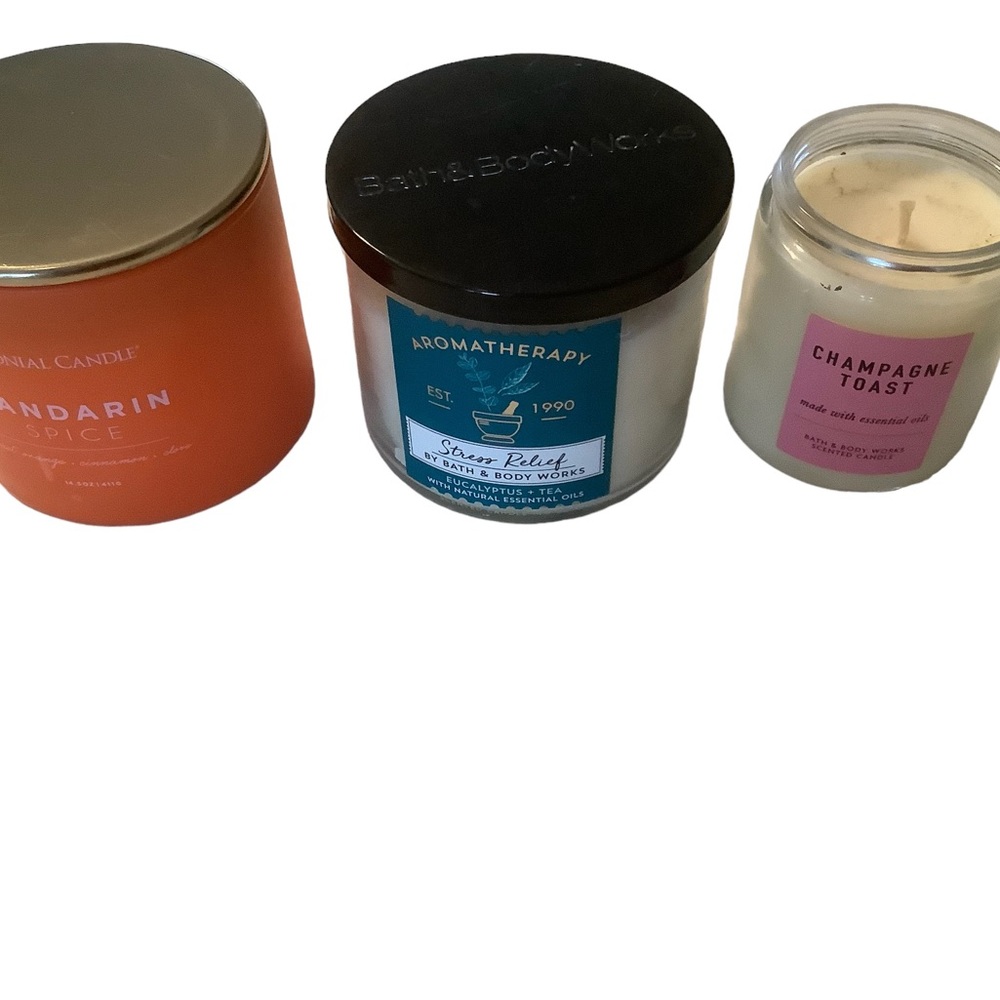 Bath and body works 3 jar candles stress relief ,champagne toast and mandarin